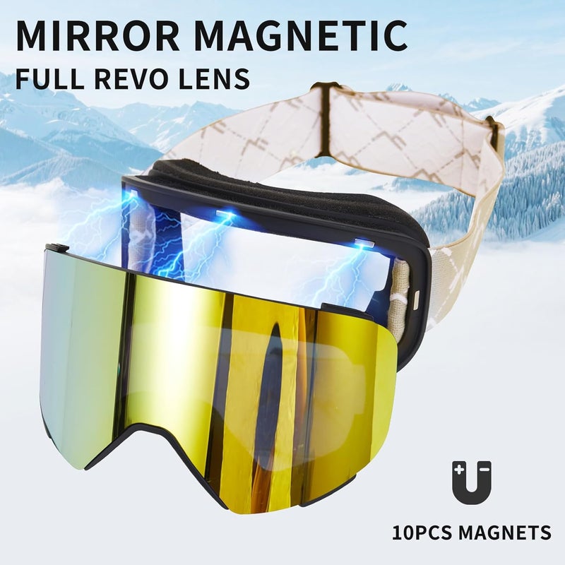 MXJ Gear Ski Goggles OTG for Women Men Adult Youth,YH693C Magnetic Snowboard Goggles,Winter Snow Goggles for Skiing Skating - Image 3